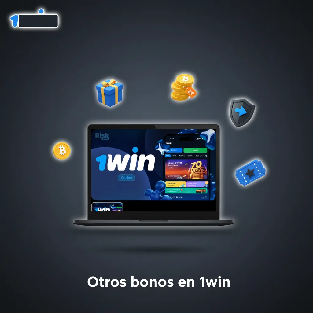 Infografía de otros bonos en 1win: bono por recarga, cashback semanal, freebets, torneos y drops en casino.