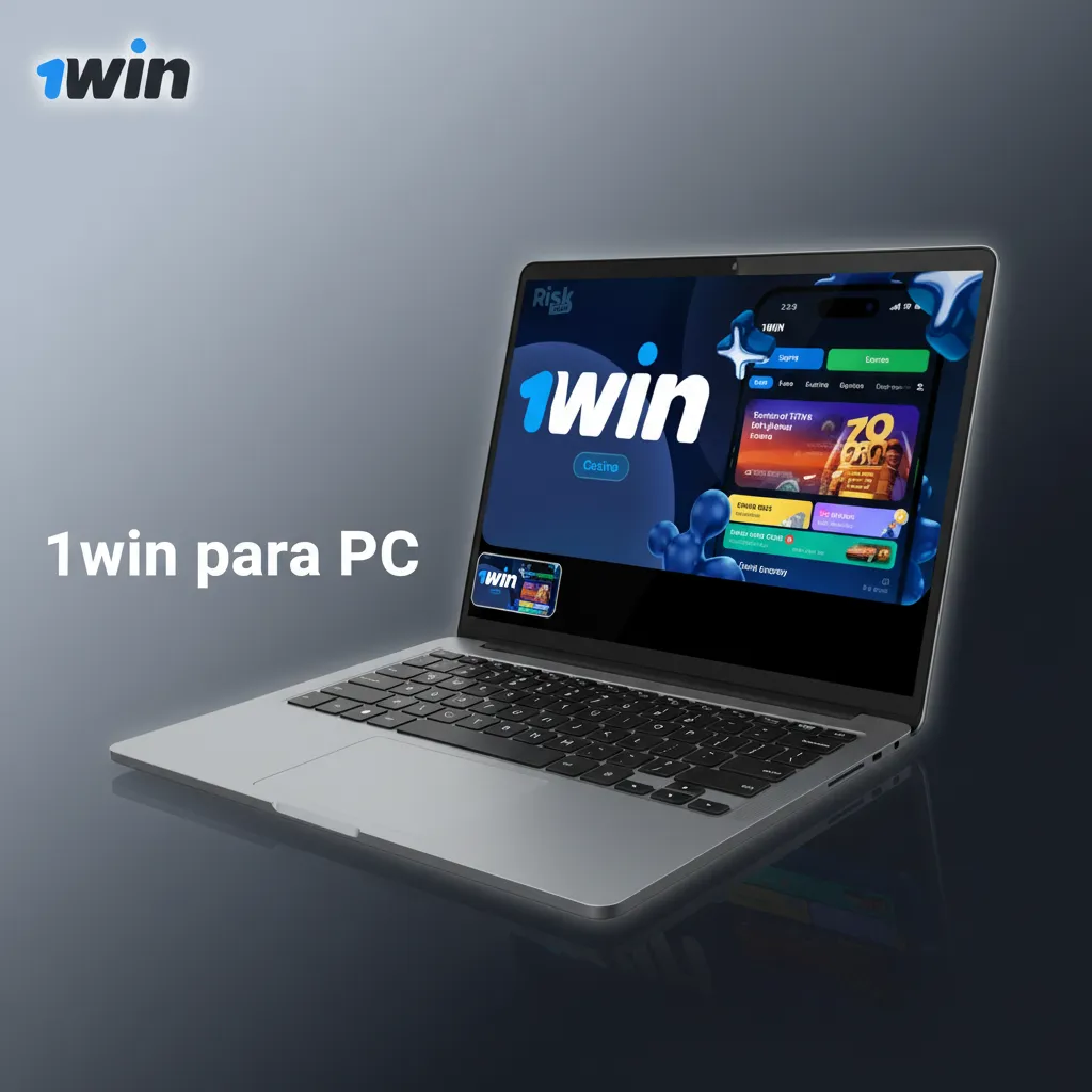 Interfaz de 1win en una laptop, compatible con Windows y macOS, con opción de instalar como app en Chrome/Edge.