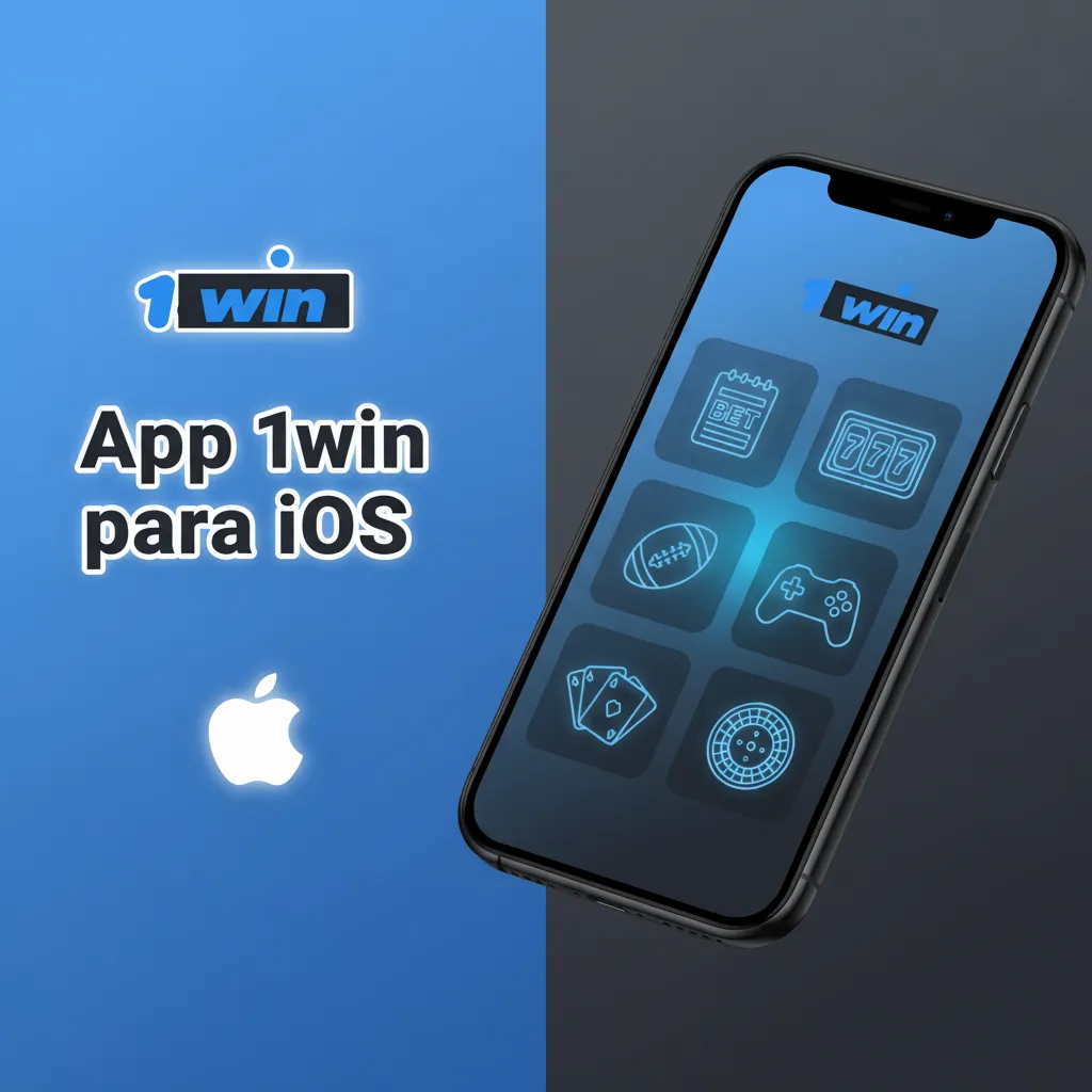 Pantalla de la app 1win para iOS en iPhone y iPad, con apuestas, casino y live; requiere iOS 12+ y 100 MB libres.