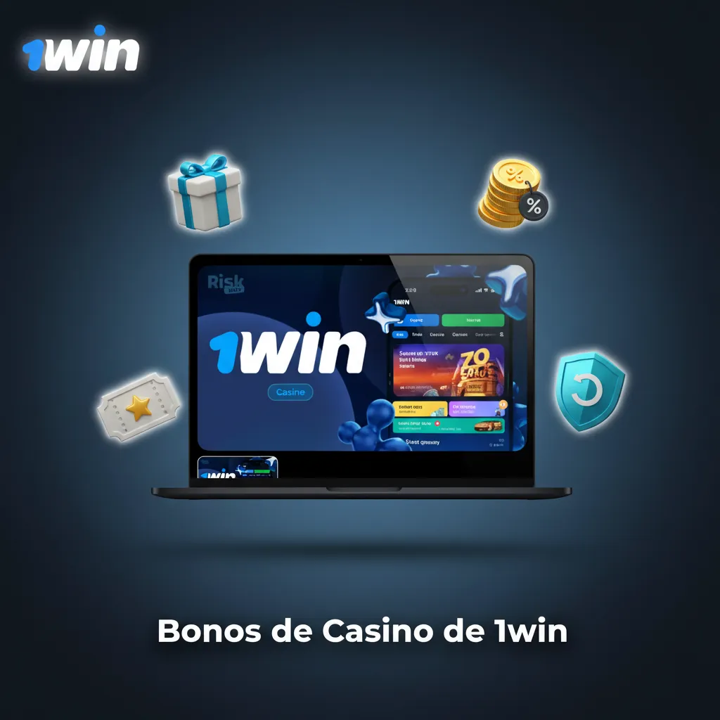 Banner de 1win con bonos de casino: recarga fin de semana, giros gratis, cashback slots, torneos y bono de casino en vivo