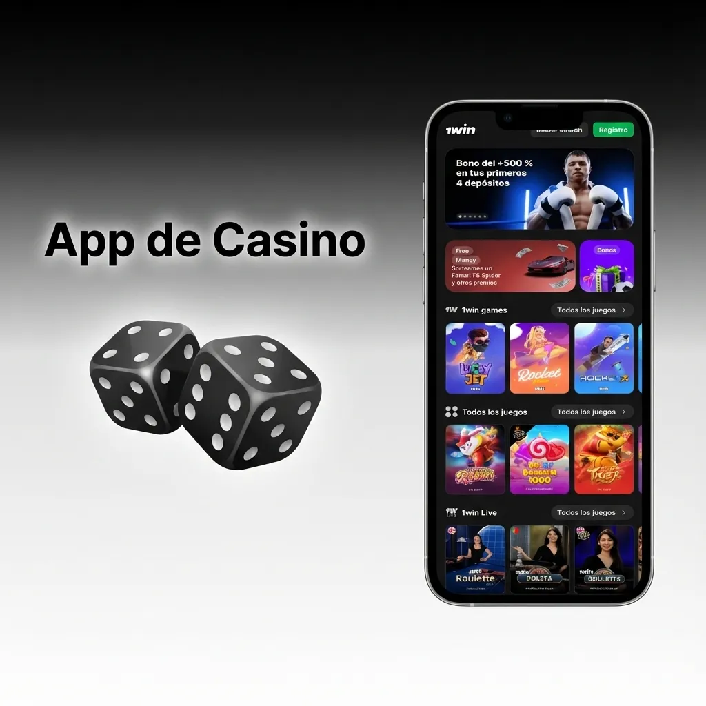 Interfaz de aplicación móvil de casino mostrando juegos de tragamonedas, mesa y opciones de casino en vivo