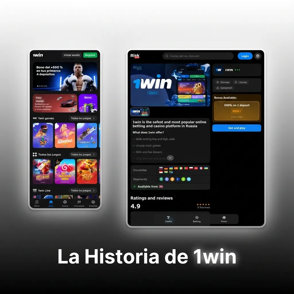 1win online betting platform logo and history timeline showing establishment in 2016 and Curaçao licensing details